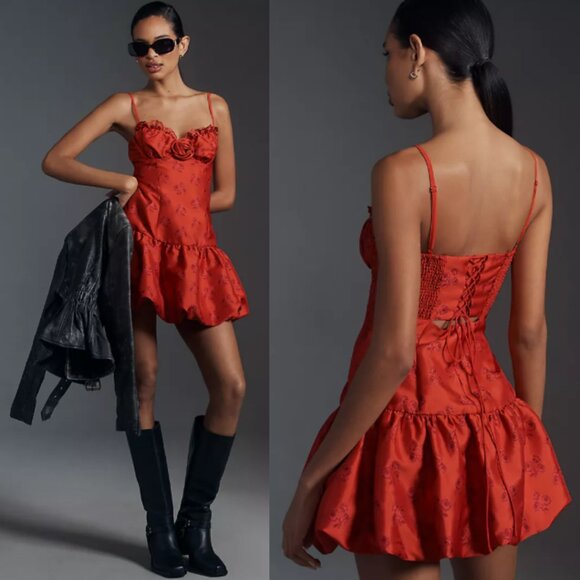 For Love & Lemons Annika Mini Dress NWT in Red Small - Picture 1 of 16